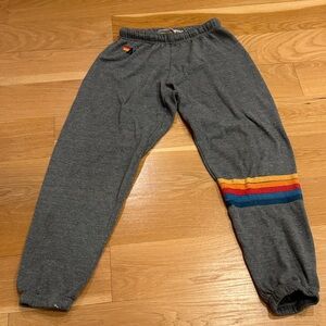 Aviator Nation Gray Sweatpants with Multicolor Stripes